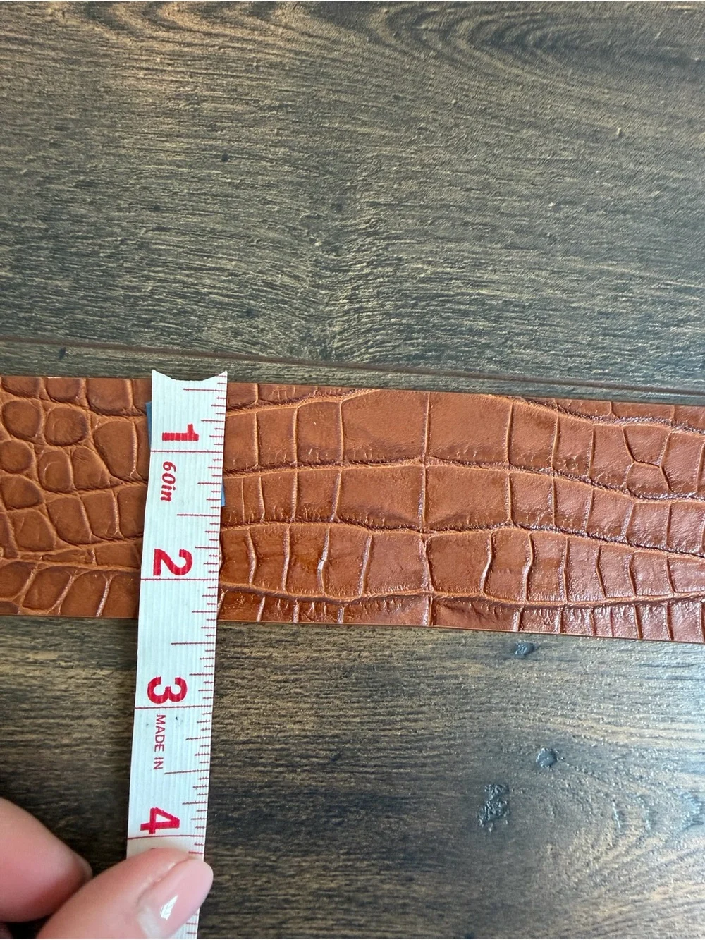 REISS Women’s Isabelle Leather Crocodile Patterned Belt Brown Size Large